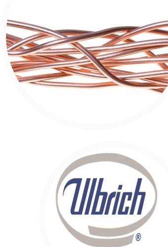 Copper wires intertwined at the top, with the Ulbrich logo below. The image highlights Ulbrich's focus on metal products and quality materials.