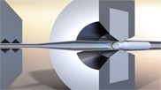 3D rendering of a sleek, aerodynamic object, possibly a futuristic vehicle or drone component, set against a soft gradient background.